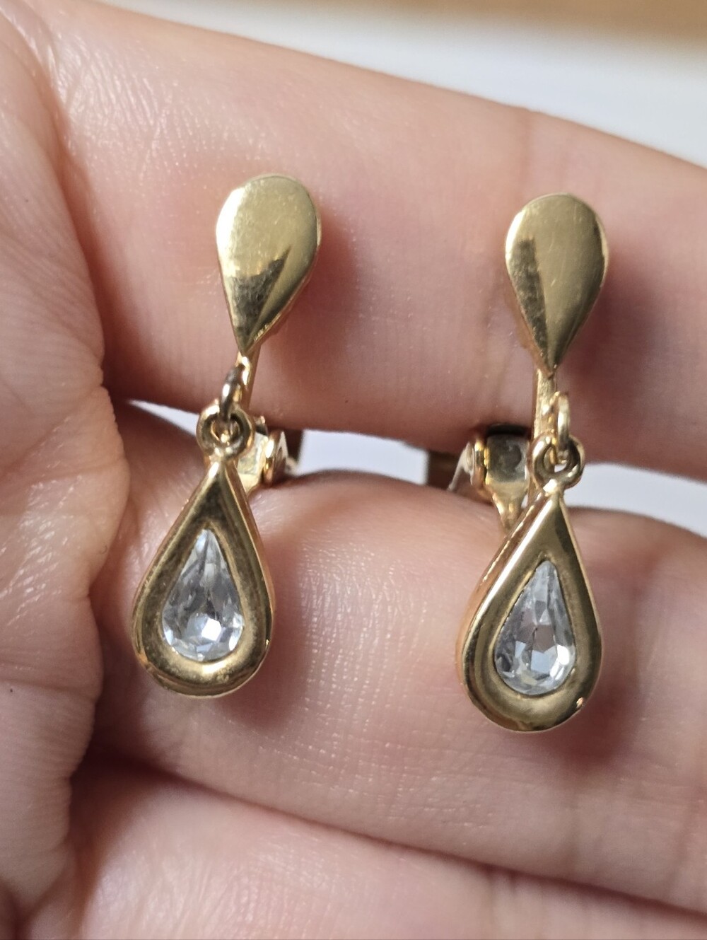 Avon Gold-Tone Teardrop Crystal Clip-On Earrings